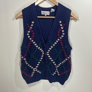 Vintage Westbound Blue V-Neck Sweater Argyle Knit Buttoned Vest